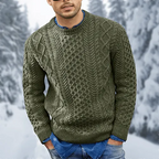 Men's textured crew neck jumper with long sleeves and ribbed trims