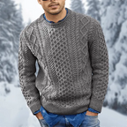 Men's textured crew neck jumper with long sleeves and ribbed trims
