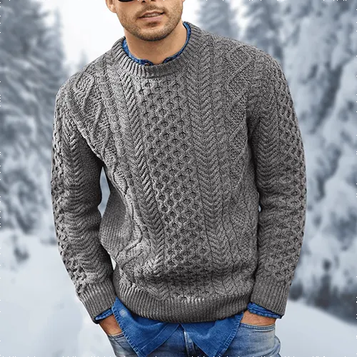 Men's textured crew neck jumper with long sleeves and ribbed trims