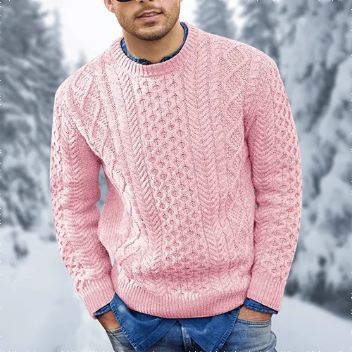 Men's textured crew neck jumper with long sleeves and ribbed trims