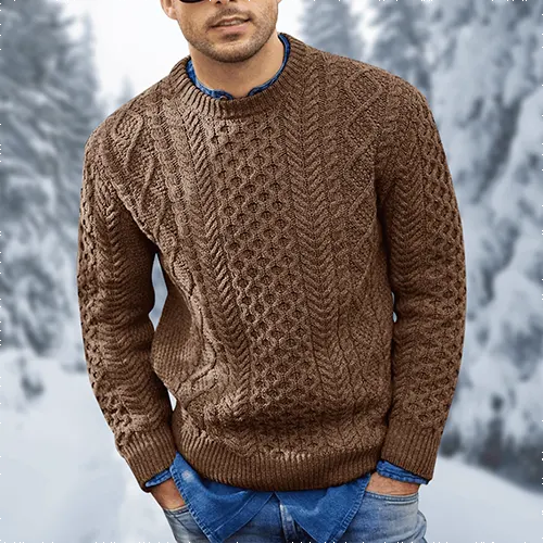 Men's textured crew neck jumper with long sleeves and ribbed trims