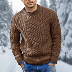 Men's textured crew neck jumper with long sleeves and ribbed trims