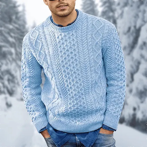 Men's textured crew neck jumper with long sleeves and ribbed trims