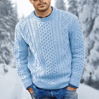 Men's textured crew neck jumper with long sleeves and ribbed trims