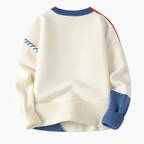 Unisex patchwork cable knit sweater with contrasting panels