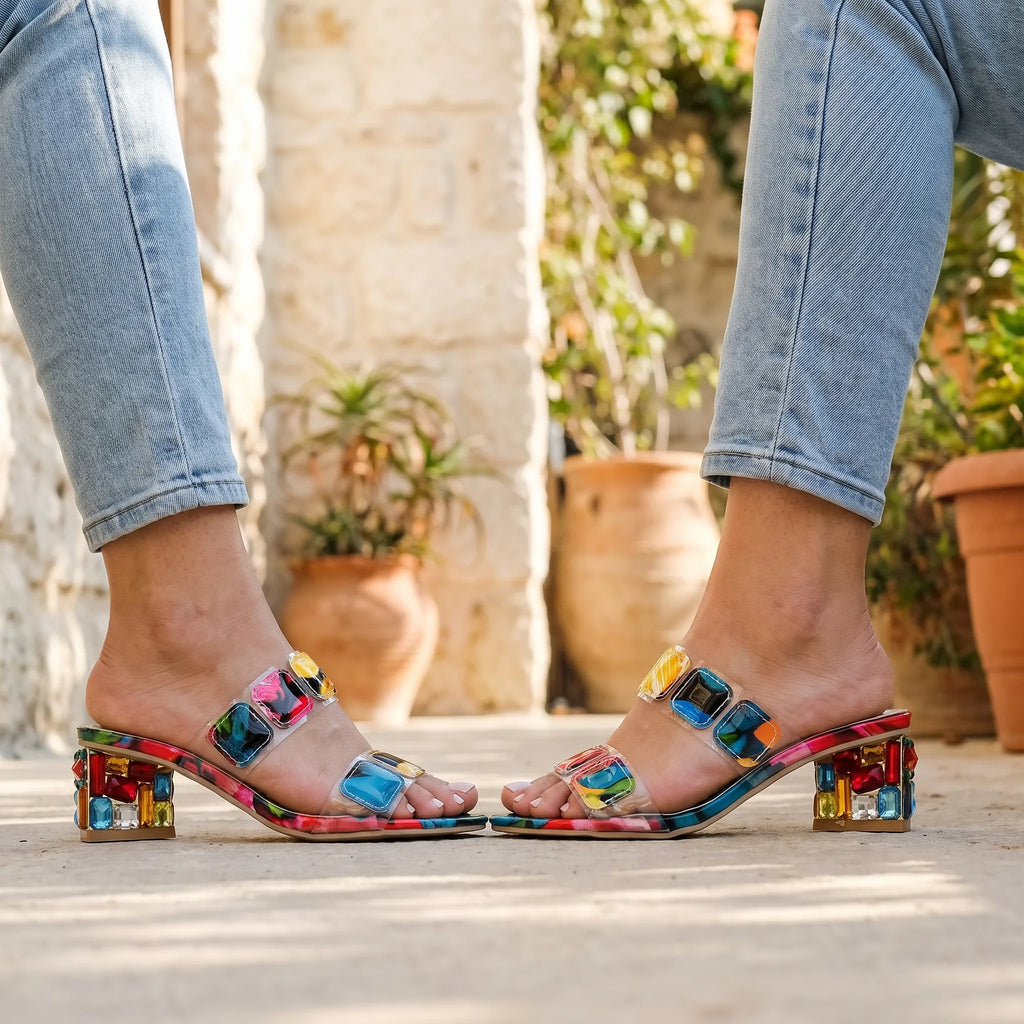 AuraStep  - Colourful Orthopaedic Block Heel Sandals Summer Garden Parties