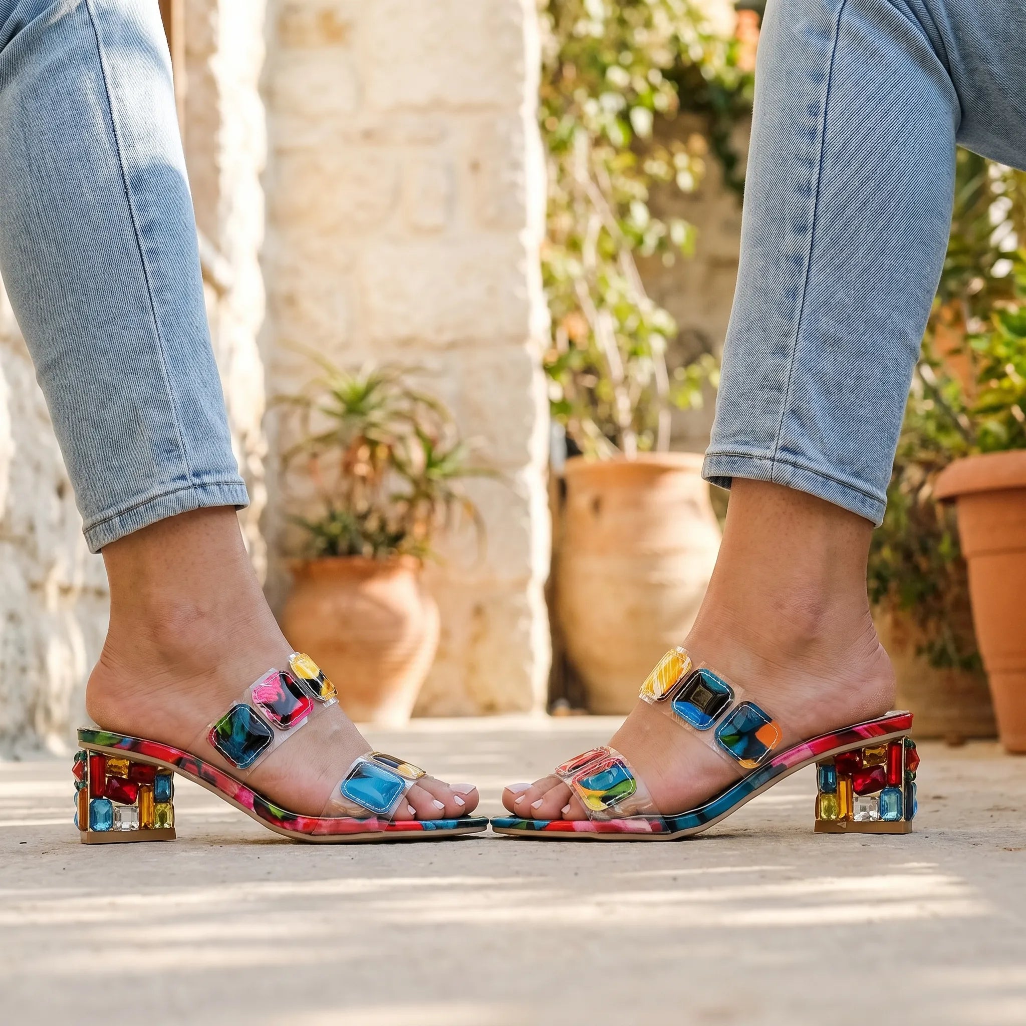 AuraStep  - Colourful Orthopaedic Block Heel Sandals Summer Garden Parties