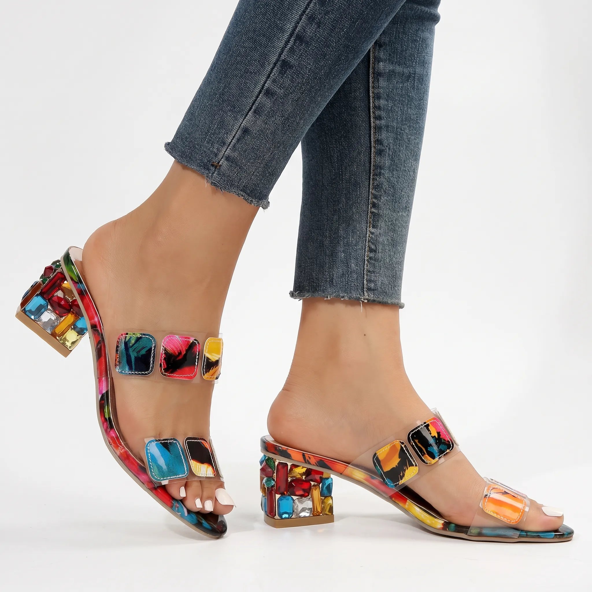 AuraStep  - Colourful Orthopaedic Block Heel Sandals Summer Garden Parties