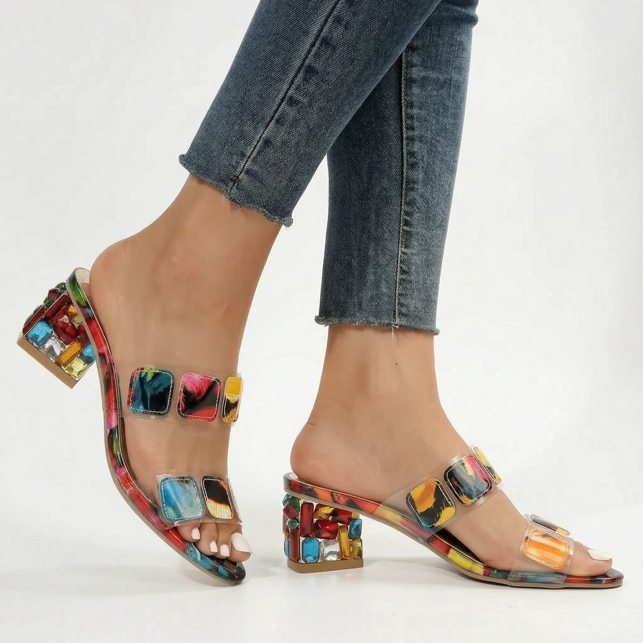AuraStep  - Colourful Orthopaedic Block Heel Sandals Summer Garden Parties