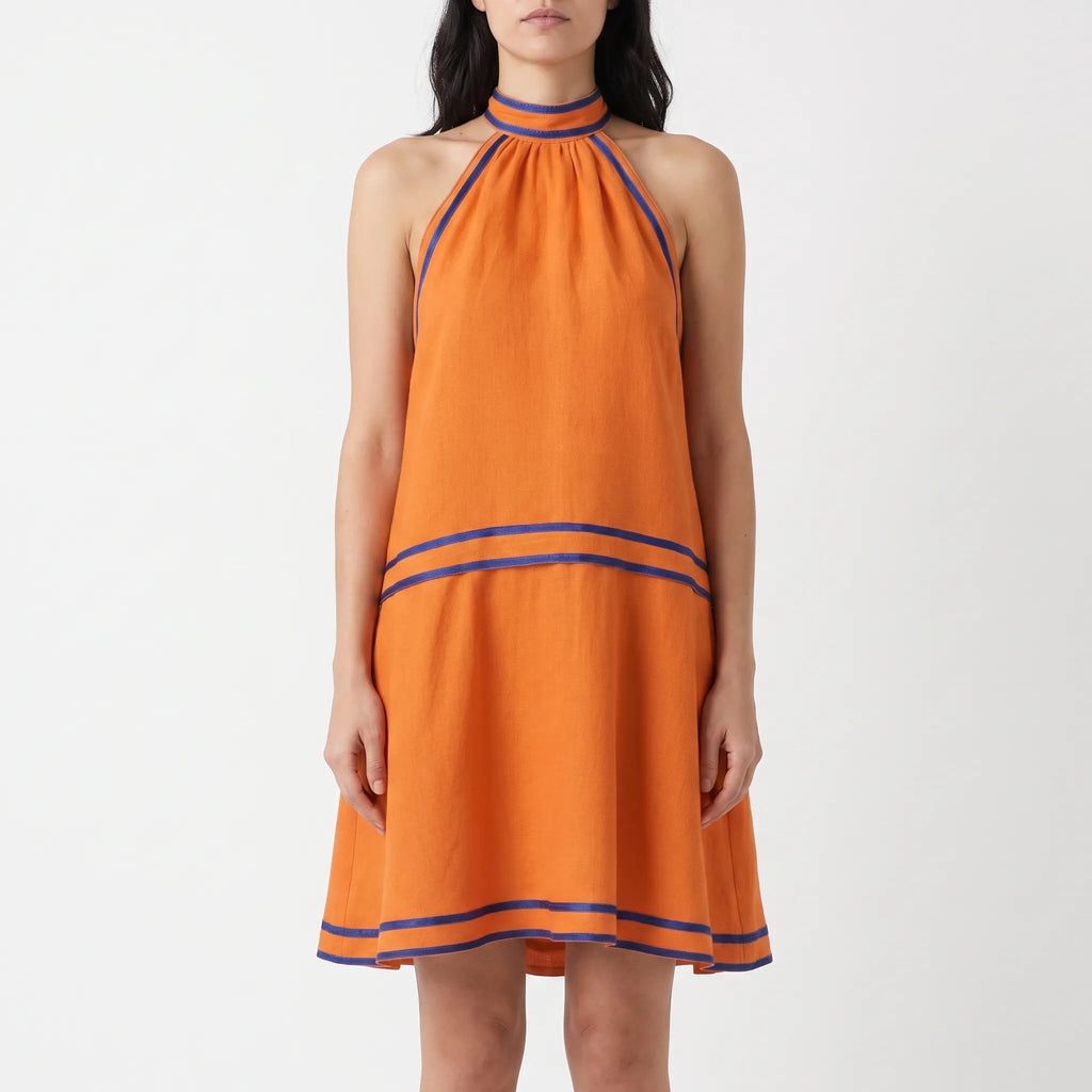 Auralia  - Contrasting Trim Halterneck Dress Summer Garden Parties