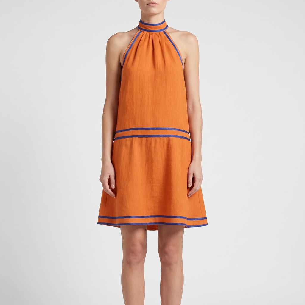 Auralia  - Contrasting Trim Halterneck Dress Summer Garden Parties
