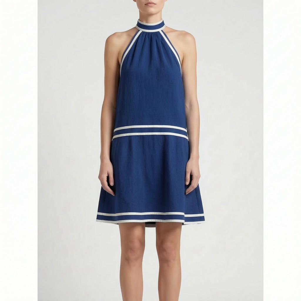 Auralia  - Contrasting Trim Halterneck Dress Summer Garden Parties