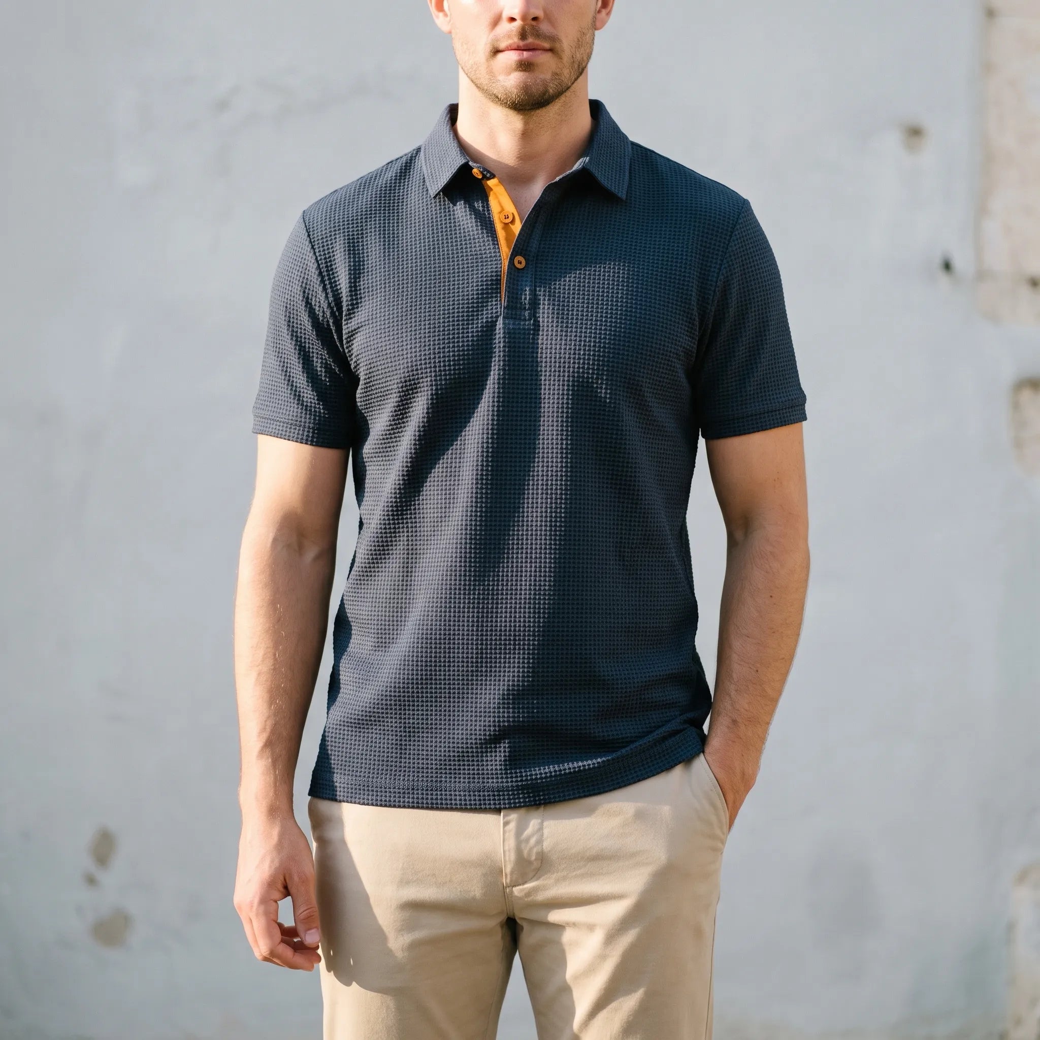 Aurelo  - Textured Short Sleeve Smart Casual Polo Shirt Casual Outings