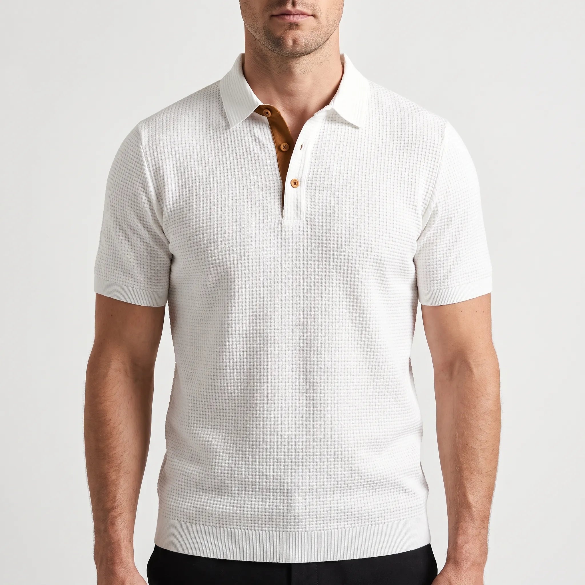 Aurelo  - Textured Short Sleeve Smart Casual Polo Shirt Casual Outings