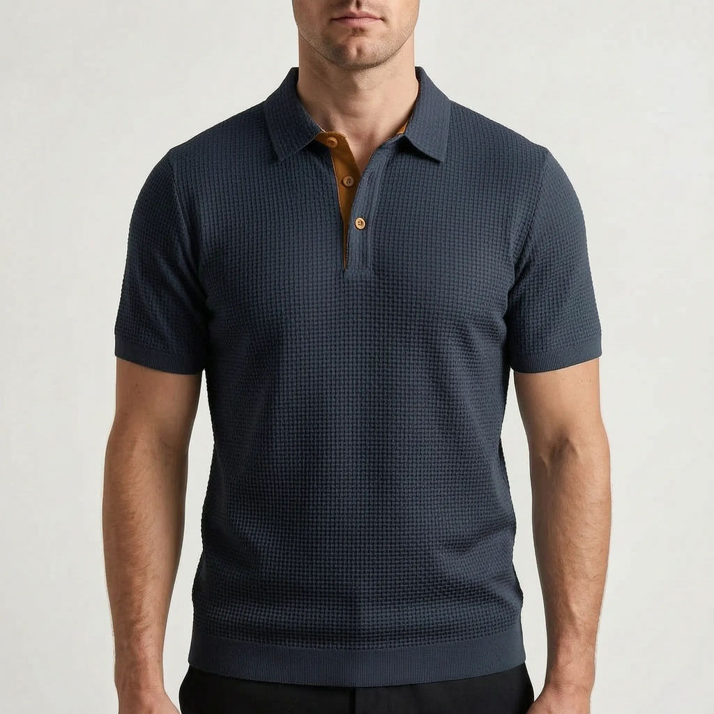 Aurelo  - Textured Short Sleeve Smart Casual Polo Shirt Casual Outings