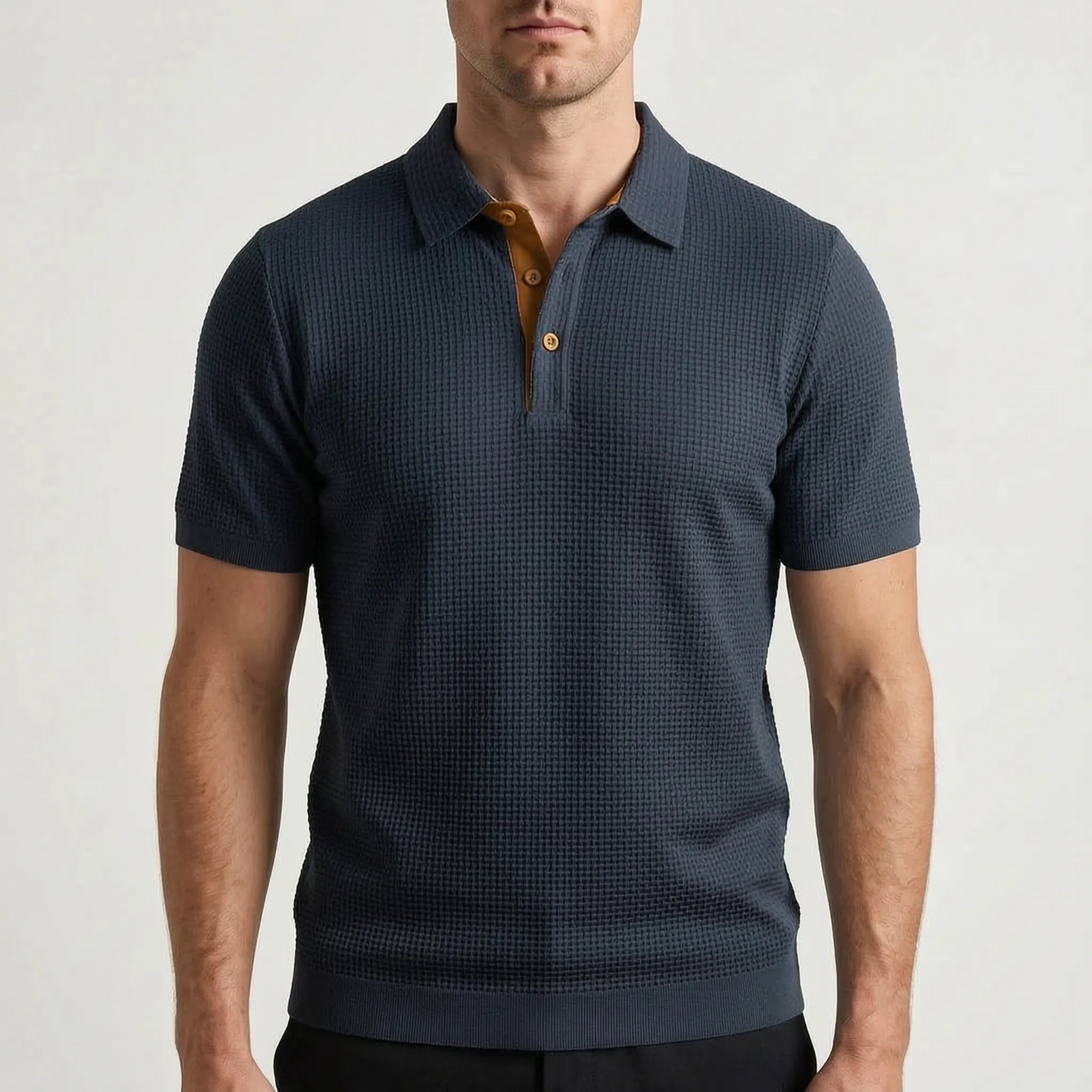 Aurelo  - Textured Short Sleeve Smart Casual Polo Shirt Casual Outings