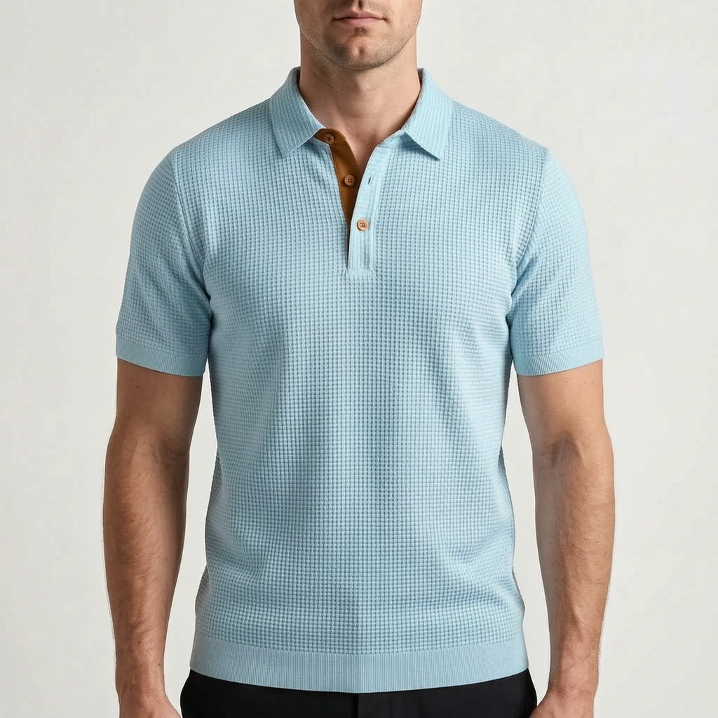 Aurelo  - Textured Short Sleeve Smart Casual Polo Shirt Casual Outings