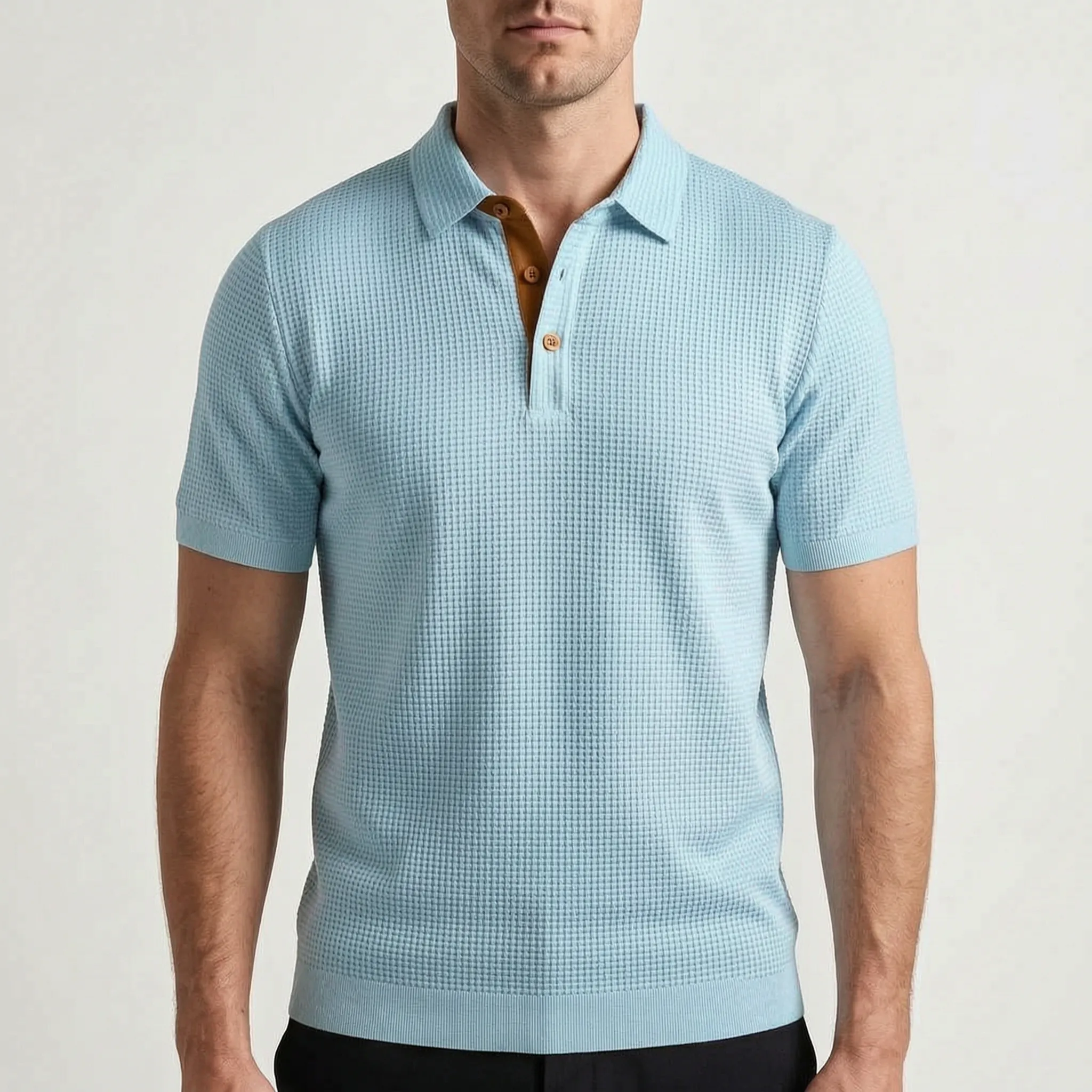 Aurelo  - Textured Short Sleeve Smart Casual Polo Shirt Casual Outings