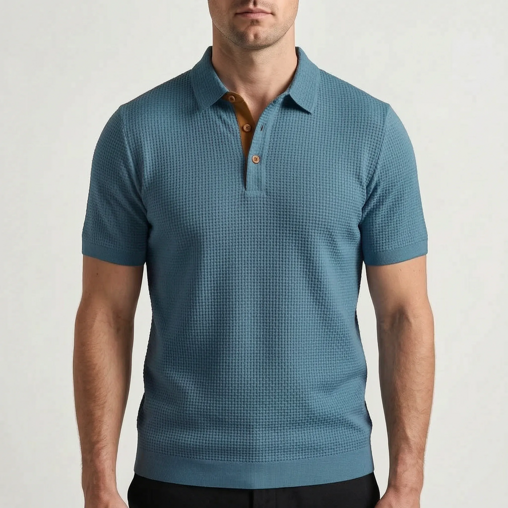 Aurelo  - Textured Short Sleeve Smart Casual Polo Shirt Casual Outings