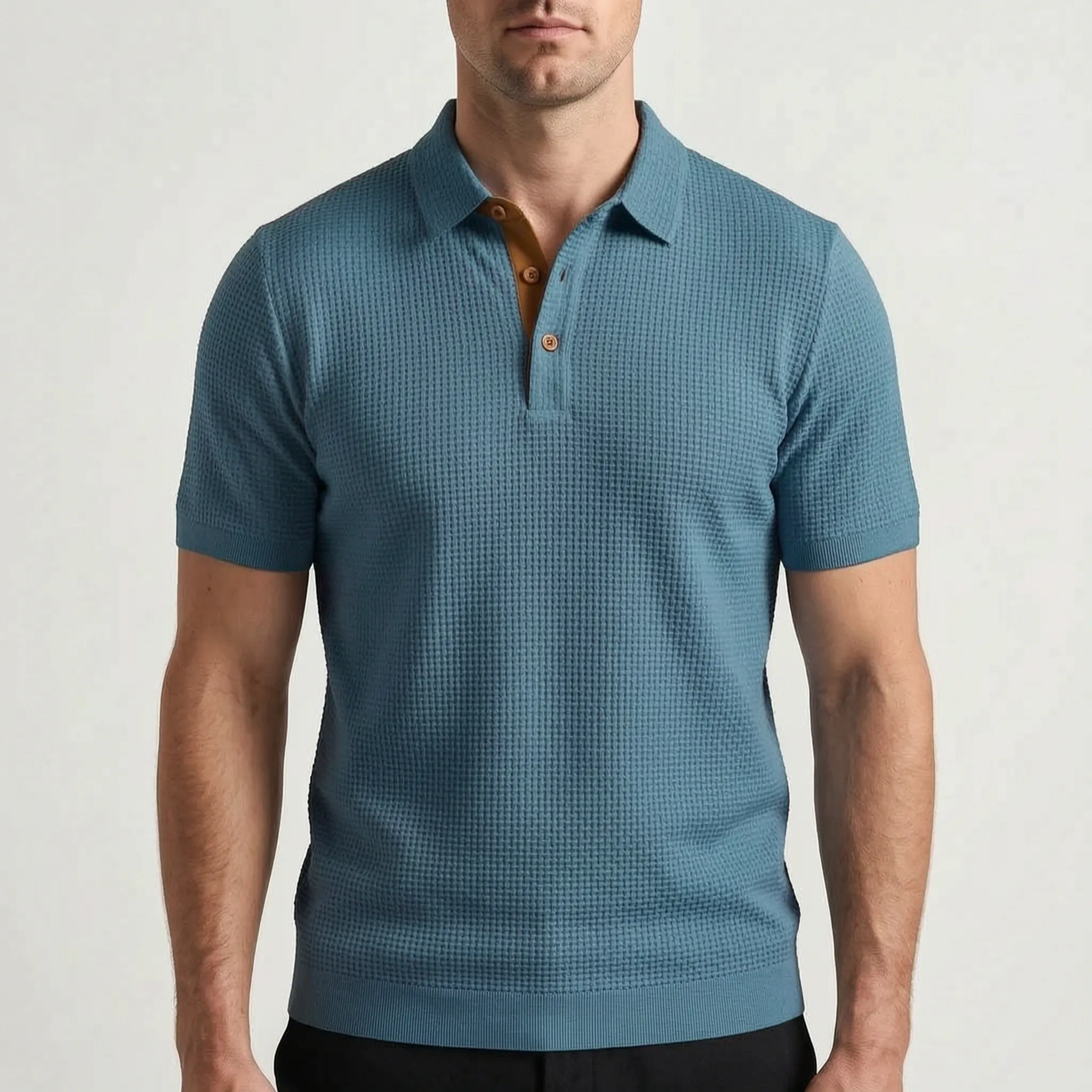 Aurelo  - Textured Short Sleeve Smart Casual Polo Shirt Casual Outings