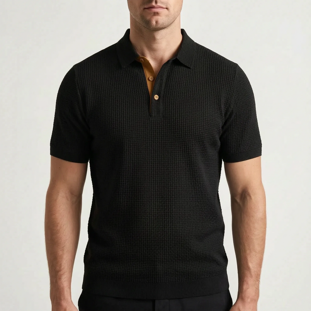 Aurelo  - Textured Short Sleeve Smart Casual Polo Shirt Casual Outings