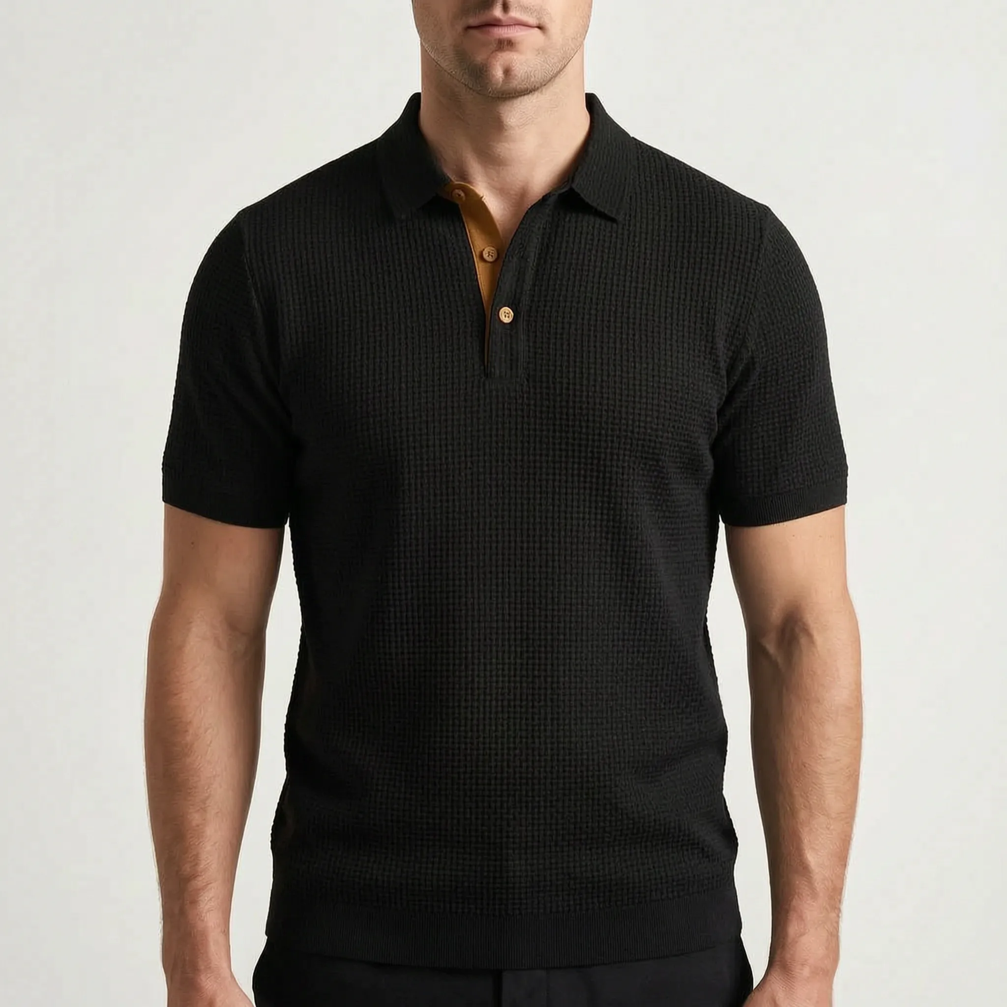 Aurelo  - Textured Short Sleeve Smart Casual Polo Shirt Casual Outings