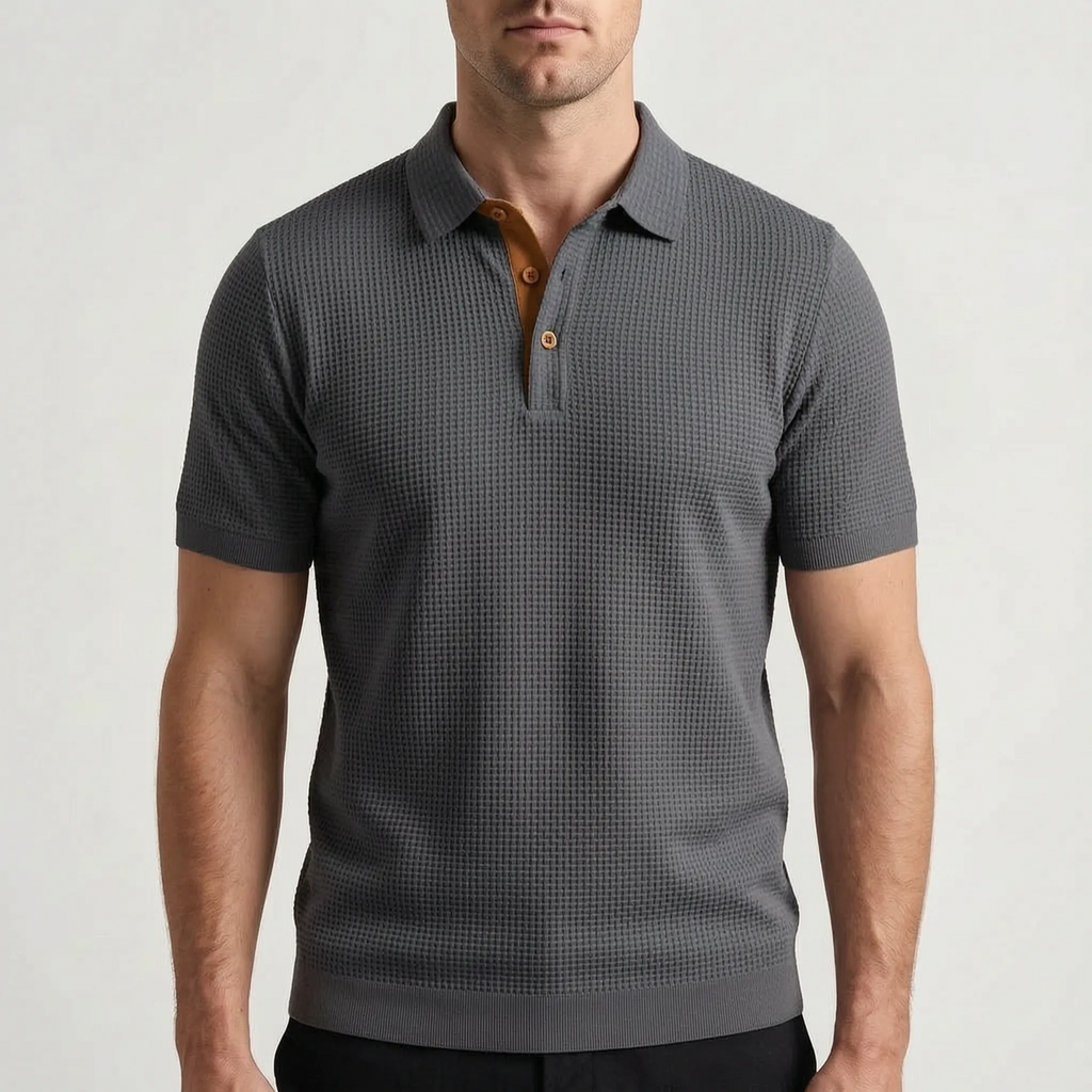 Aurelo  - Textured Short Sleeve Smart Casual Polo Shirt Casual Outings