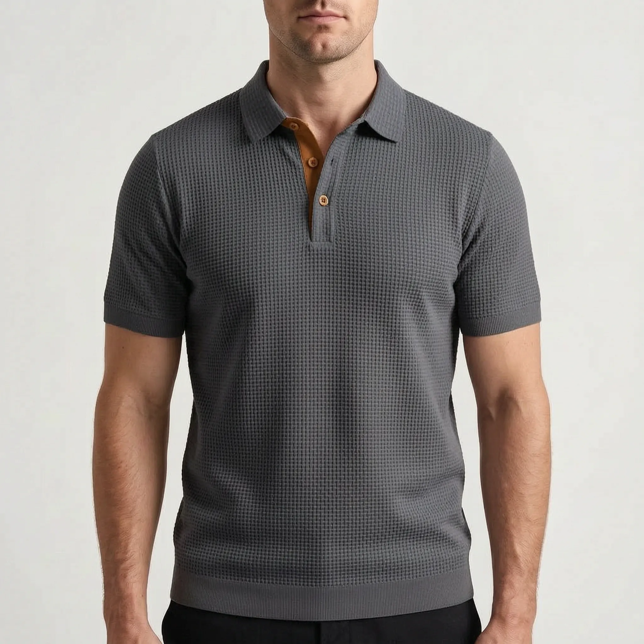 Aurelo  - Textured Short Sleeve Smart Casual Polo Shirt Casual Outings