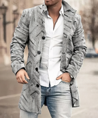 Men's textured stand collar coat with button front and patch pockets