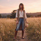 Women's knee-high panel boots with block heel