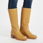 Women's knee-high panel boots with block heel