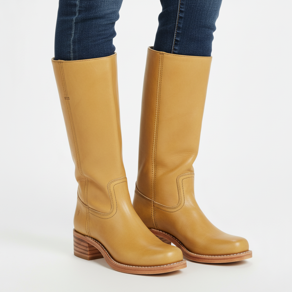 Women's knee-high panel boots with block heel