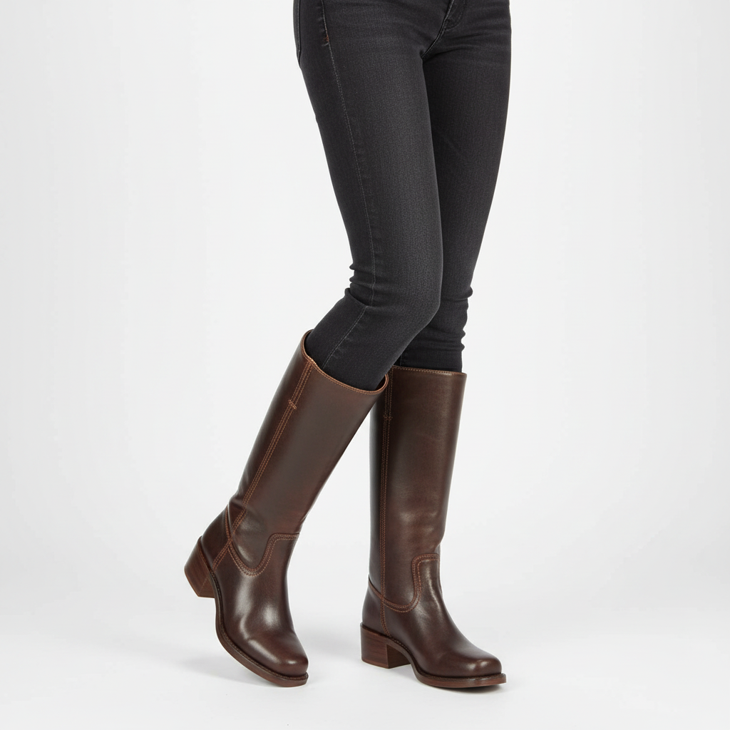 Women's knee-high panel boots with block heel