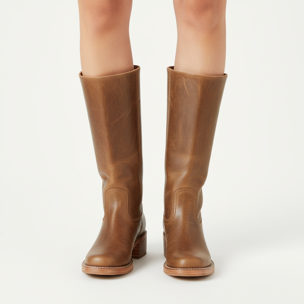 Women's knee-high panel boots with block heel