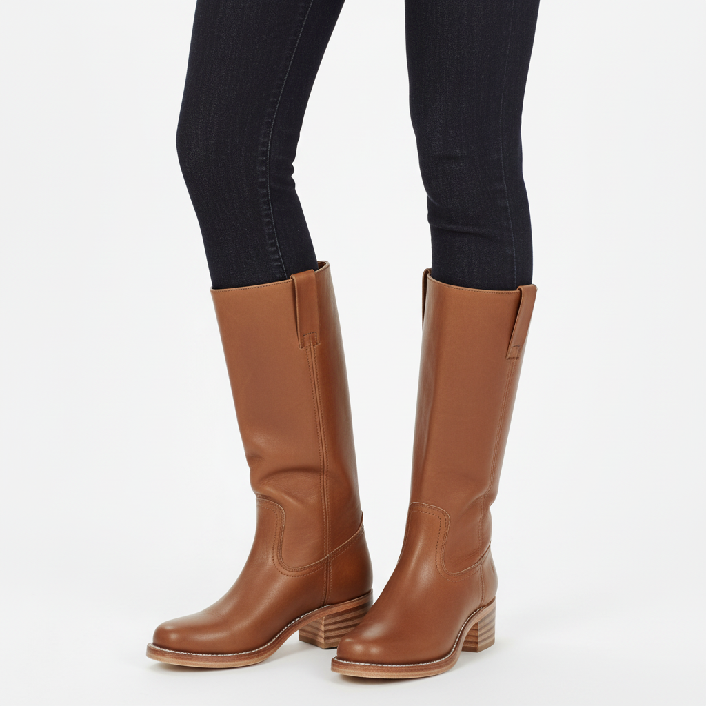 Women's knee-high panel boots with block heel