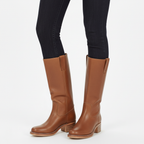 Women's knee-high panel boots with block heel