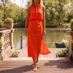 Avelia  - Sleeveless High-Neck Midi Dress Attending Summer Events