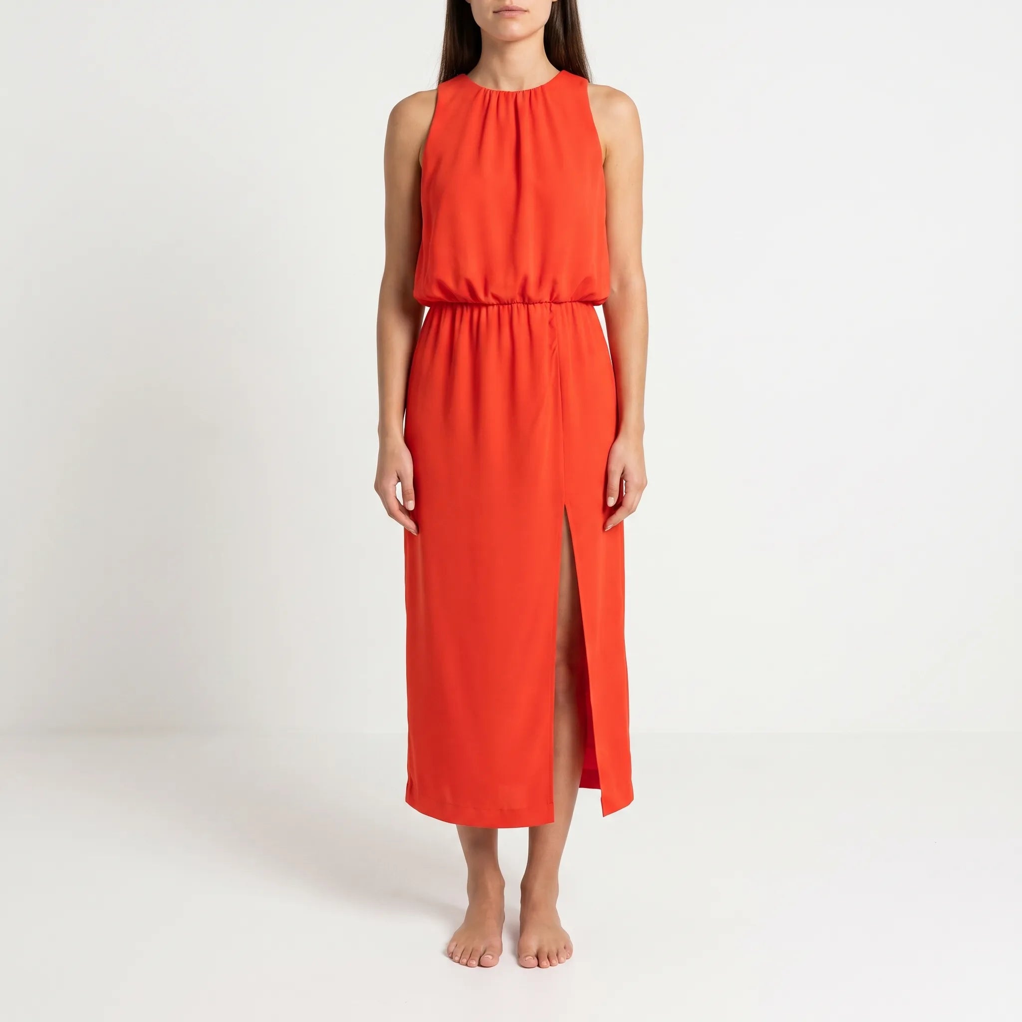 Avelia  - Sleeveless High-Neck Midi Dress Attending Summer Events