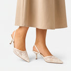 Aveline  - Embroidered Sheer Slingback Heels Wedding Guest Outfits