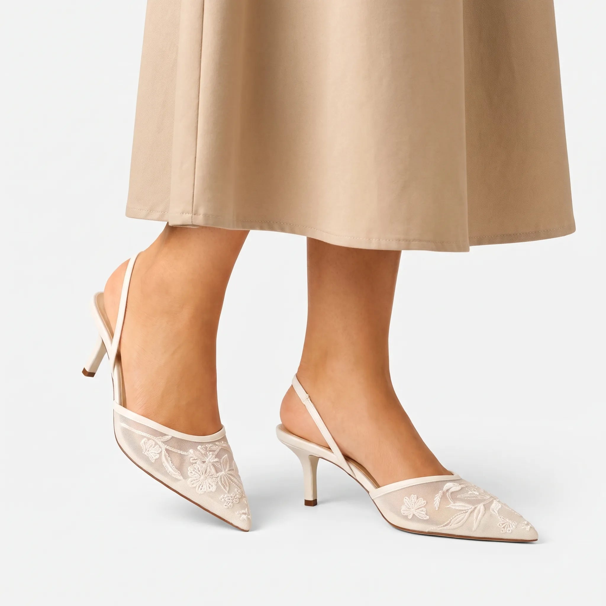 Aveline  - Embroidered Sheer Slingback Heels Wedding Guest Outfits