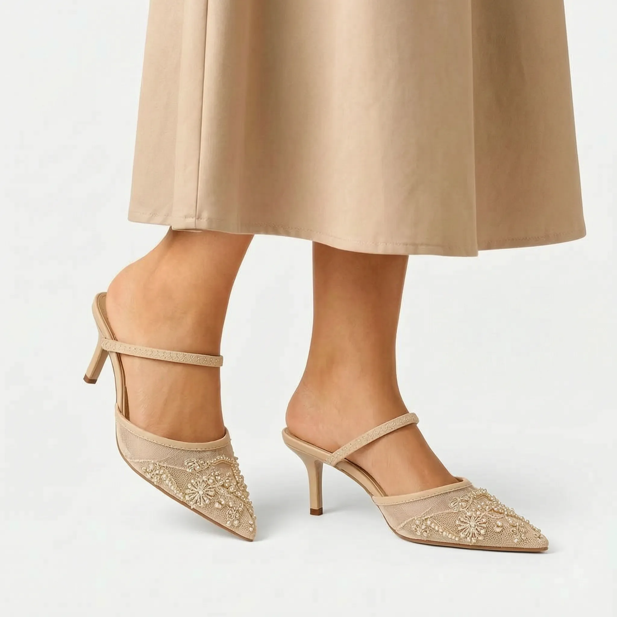 Aveline  - Embroidered Sheer Slingback Heels Wedding Guest Outfits