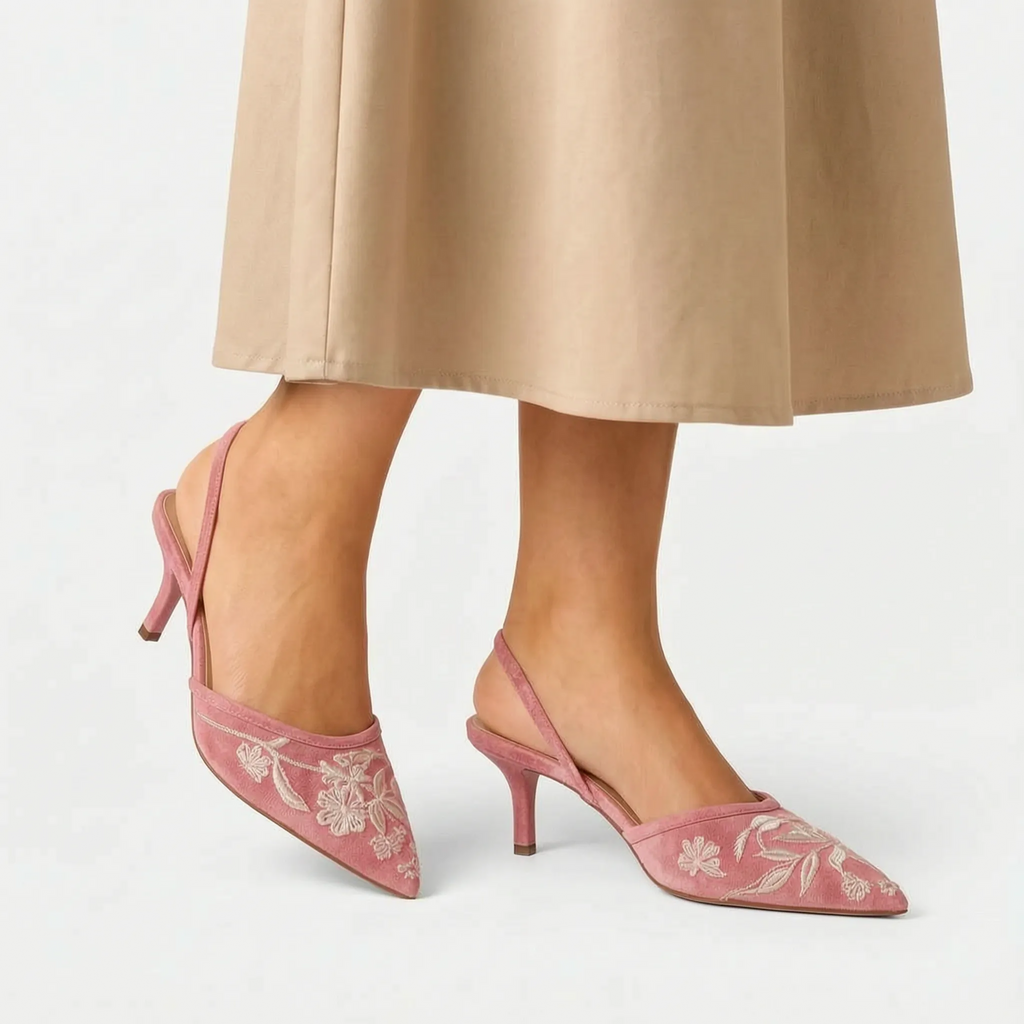 Aveline  - Embroidered Sheer Slingback Heels Wedding Guest Outfits