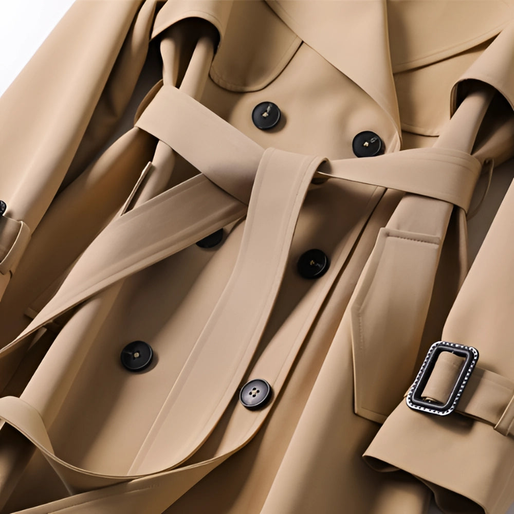 Women's long double breasted belted trench coat