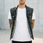Axler  - Distressed Sleeveless Trucker Style Waistcoat Everyday Casual Layering