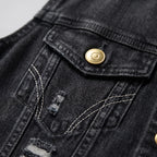 Axler  - Distressed Sleeveless Trucker Style Waistcoat Everyday Casual Layering