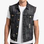 Axler  - Distressed Sleeveless Trucker Style Waistcoat Everyday Casual Layering