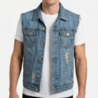 Axler  - Distressed Sleeveless Trucker Style Waistcoat Everyday Casual Layering
