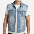 Axler  - Distressed Sleeveless Trucker Style Waistcoat Everyday Casual Layering