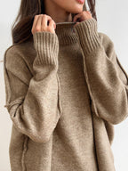 Women's knit turtleneck sweater and wide-leg trouser lounge set
