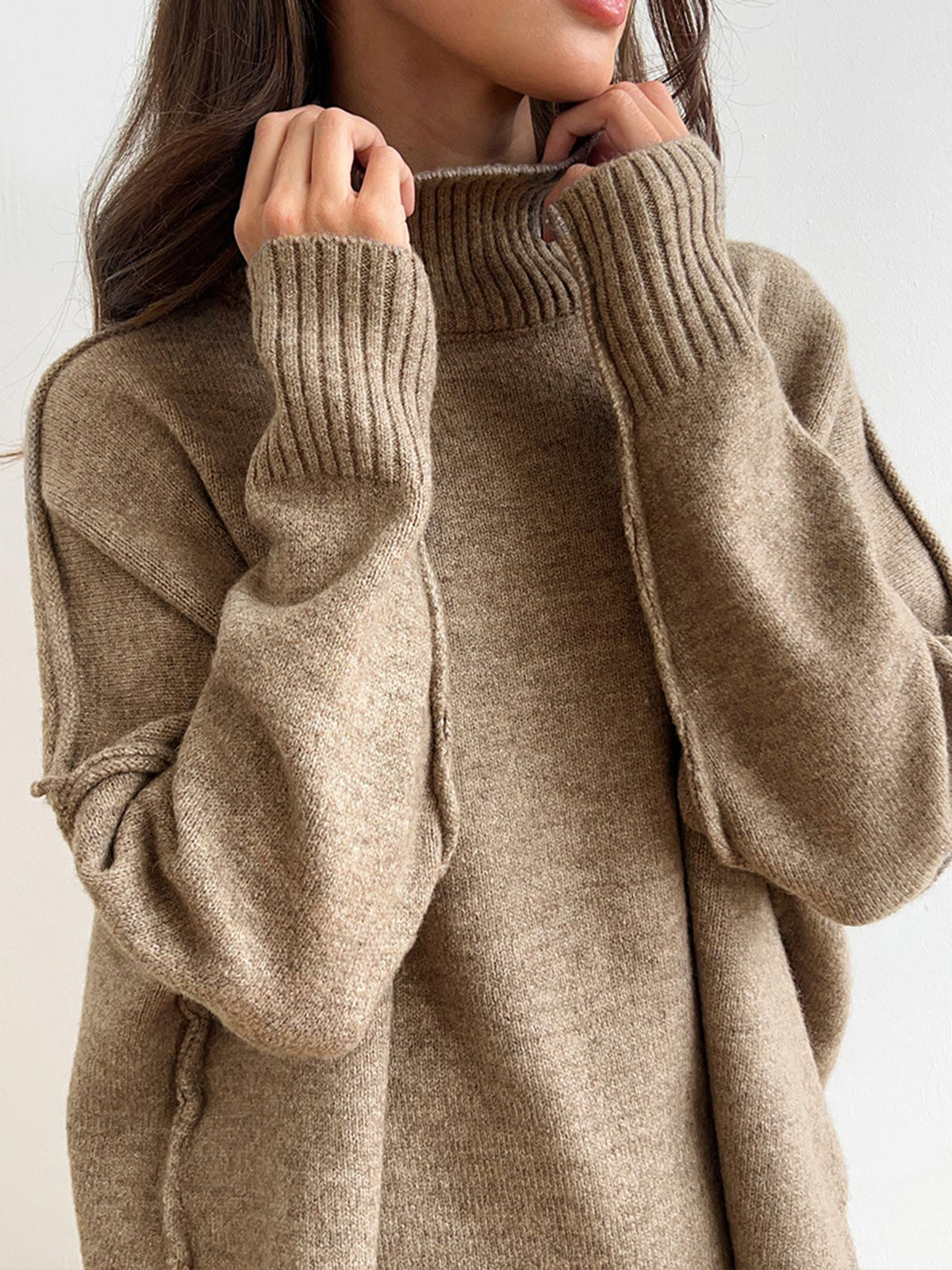 Women's knit turtleneck sweater and wide-leg trouser lounge set